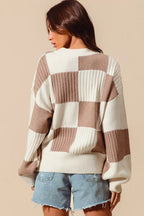 SO ME Checkered Button Front Ribbed Sweater Cardigan