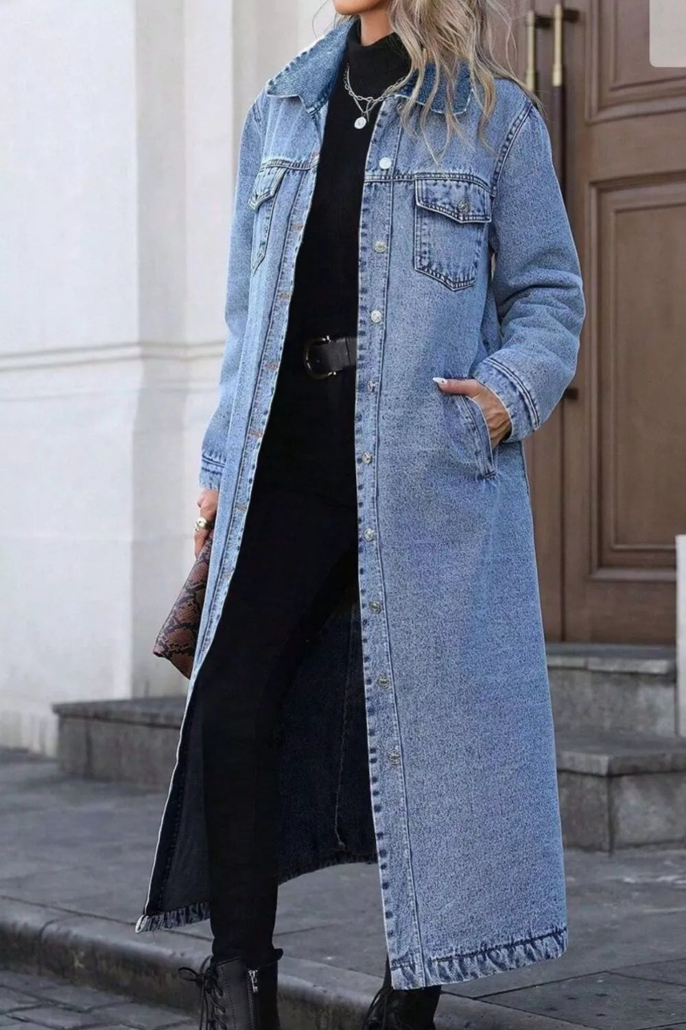 Longline Button-Down Denim Jacket