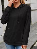 Casual Drawstring Ribbed Knit Hoodie