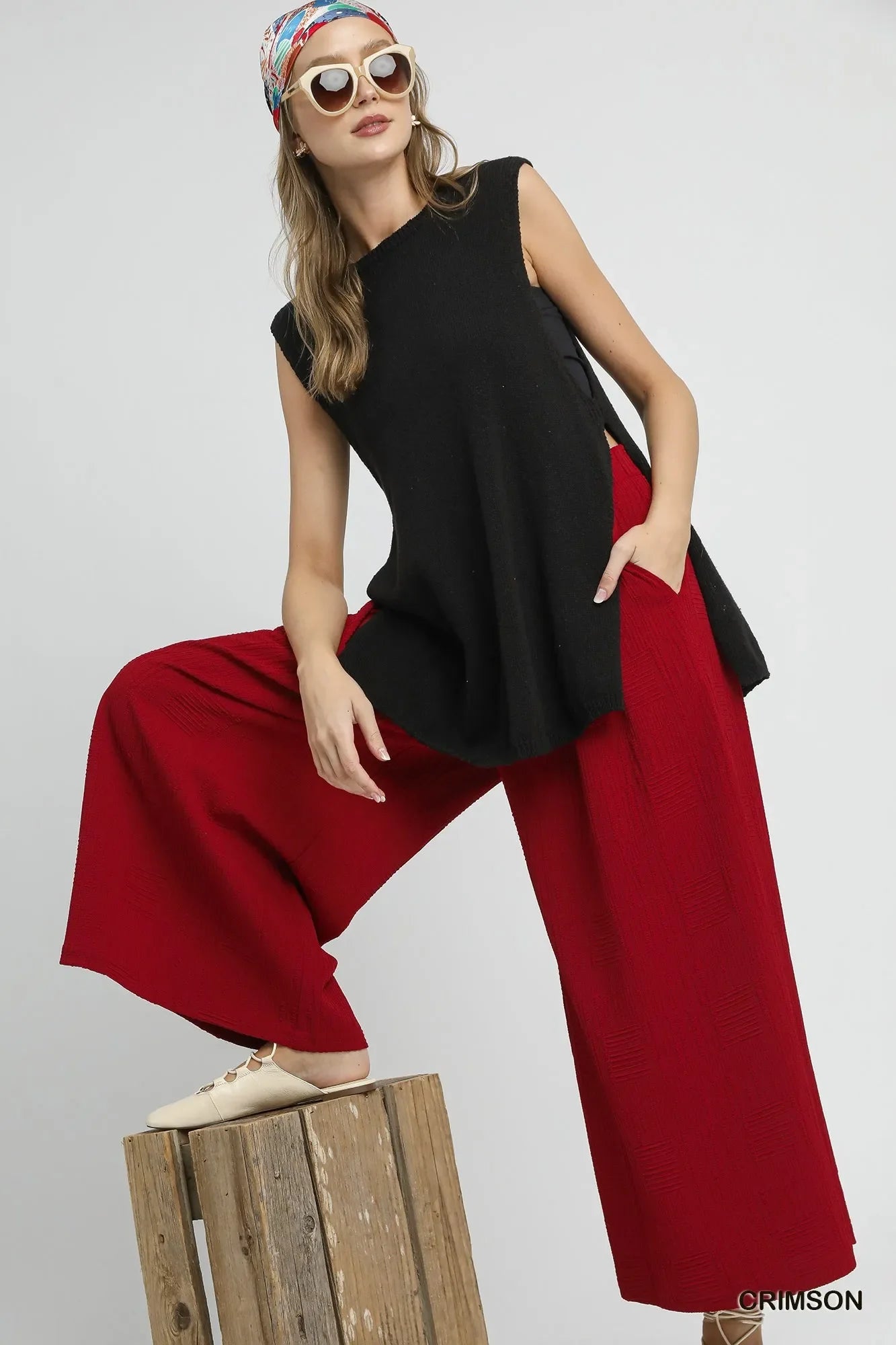 Umgee Elastic Waist Wide Leg Pants