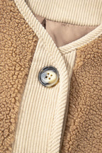 Fleece Corduroy Patchwork Button Up Jacket