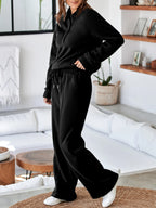Collared Sweatshirt and High Waist Pants Active Set