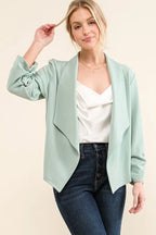 And The Why Stretch Non-Wrinkled Basic Open-Front Blazer