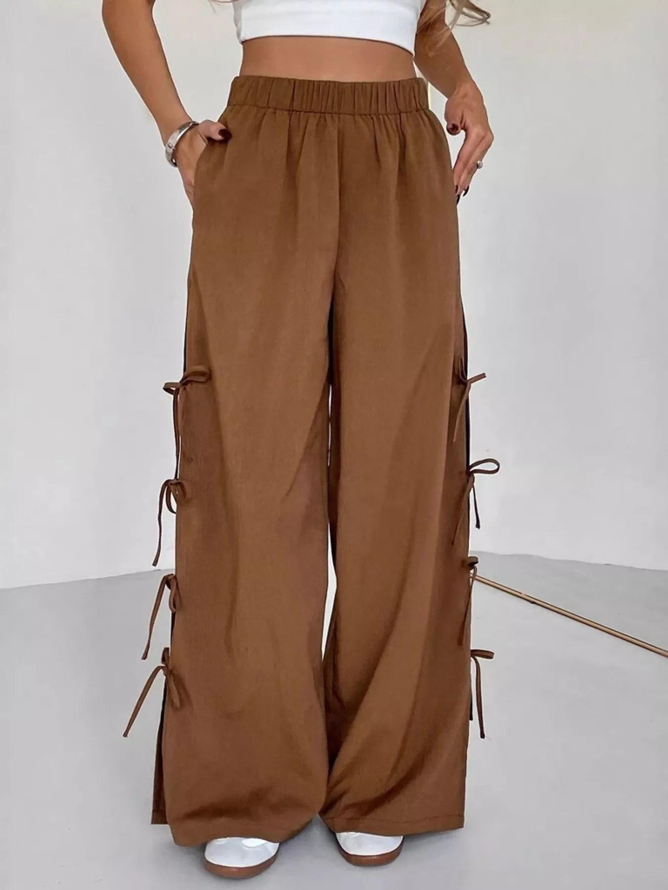 Side Tie Wide Leg Pants