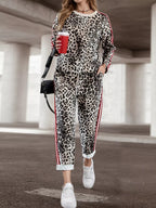 Stripe Leopard Print Top and Pants Set