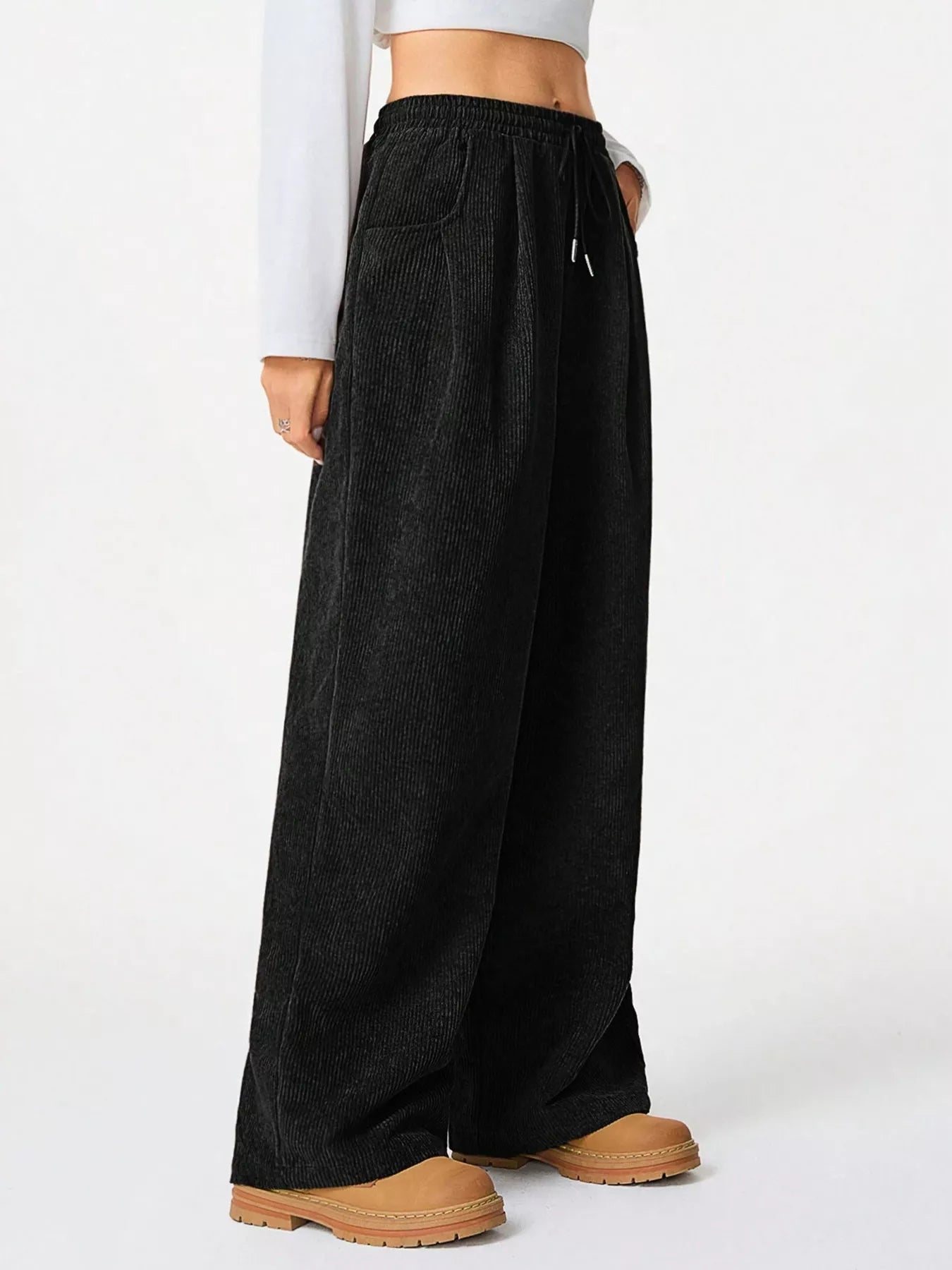 Relaxed Fit Corduroy Pants with Drawstring