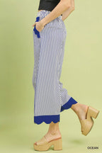 Umgee Stripe Scallop Hem Wide Leg Pants