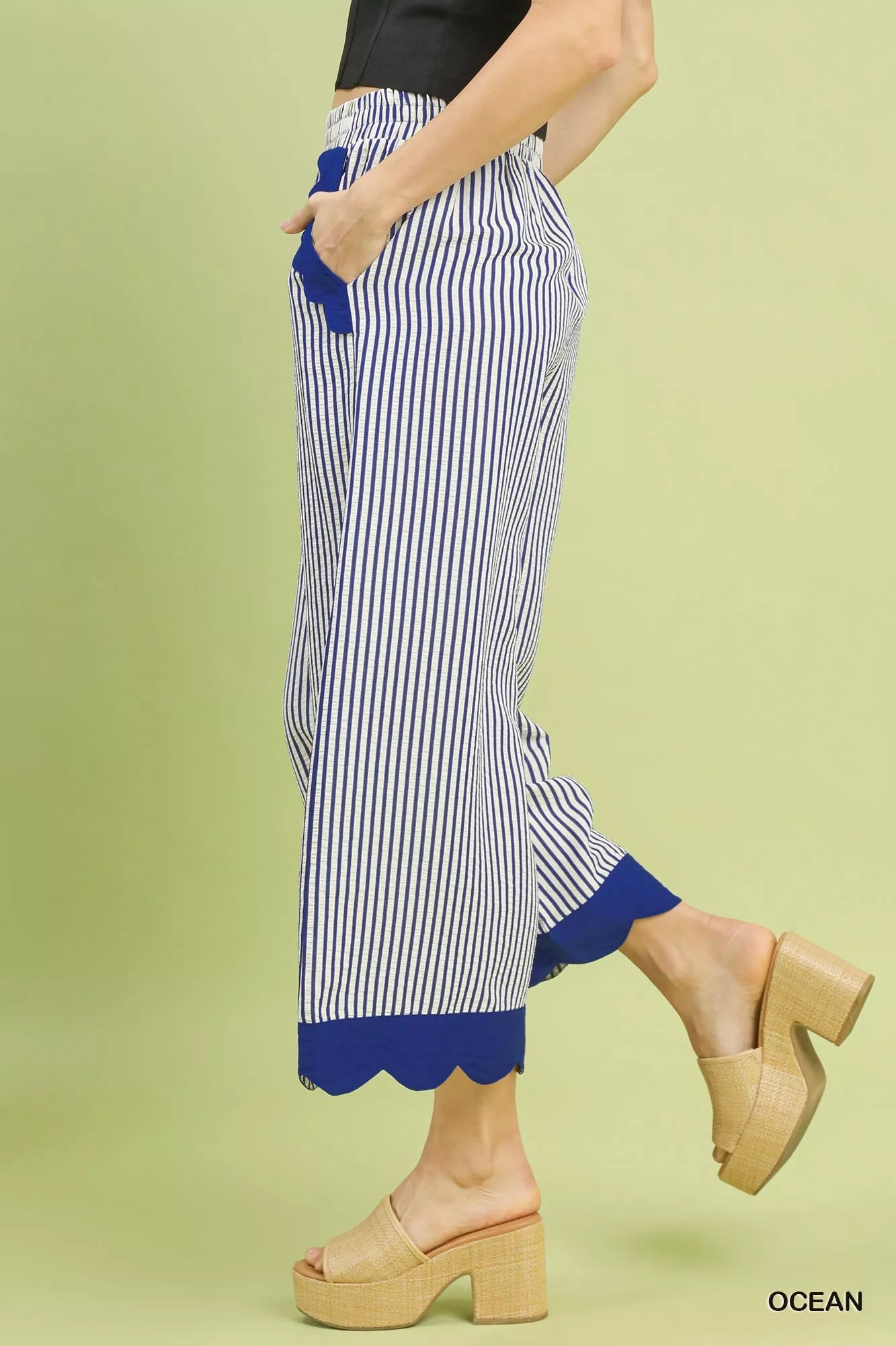 Umgee Stripe Scallop Hem Wide Leg Pants