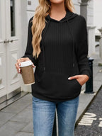Casual Drawstring Ribbed Knit Hoodie