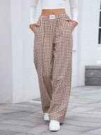 Plaid Wide Leg Casual Pants