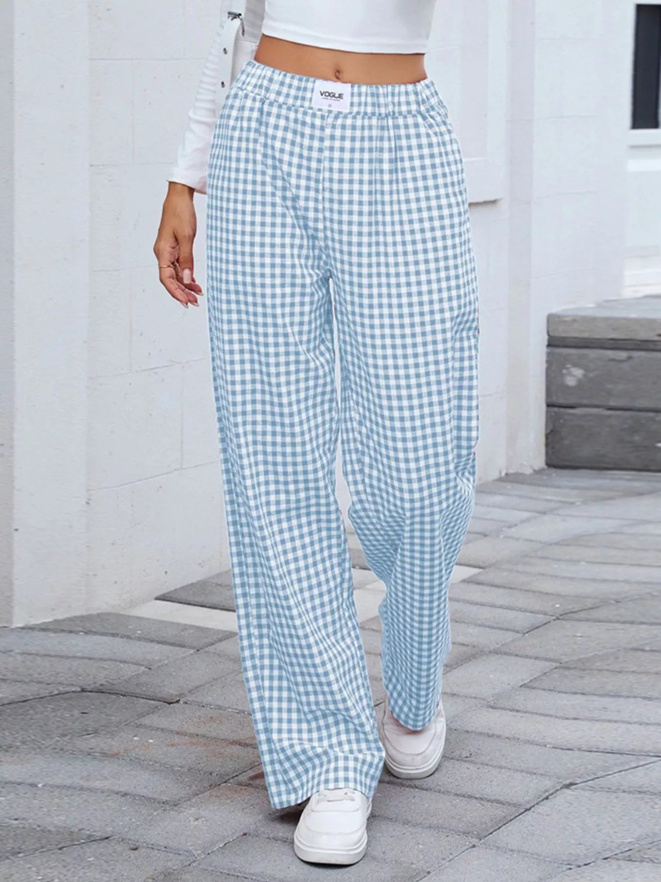 Plaid Wide Leg Casual Pants