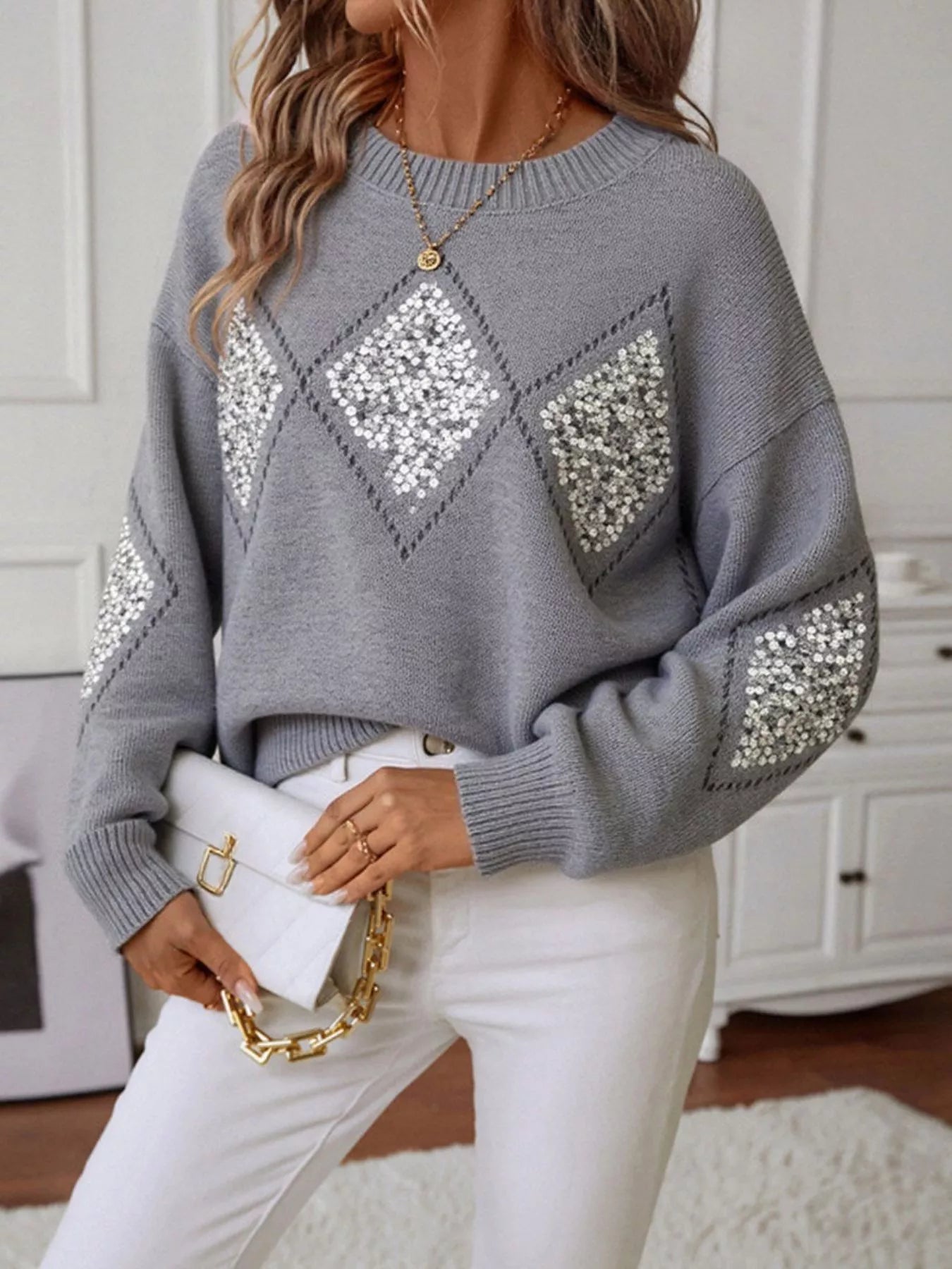 Sparkling Diamond Pattern Sweater