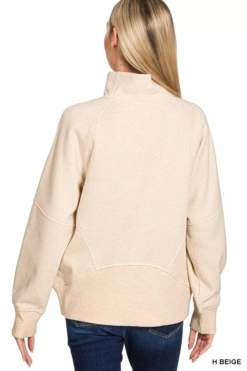 Zenana Half Zip Fleece Sweatshirt with kangaroo Pocket