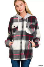 Zenana Plaid Drawstring Hooded Fleece Shacket