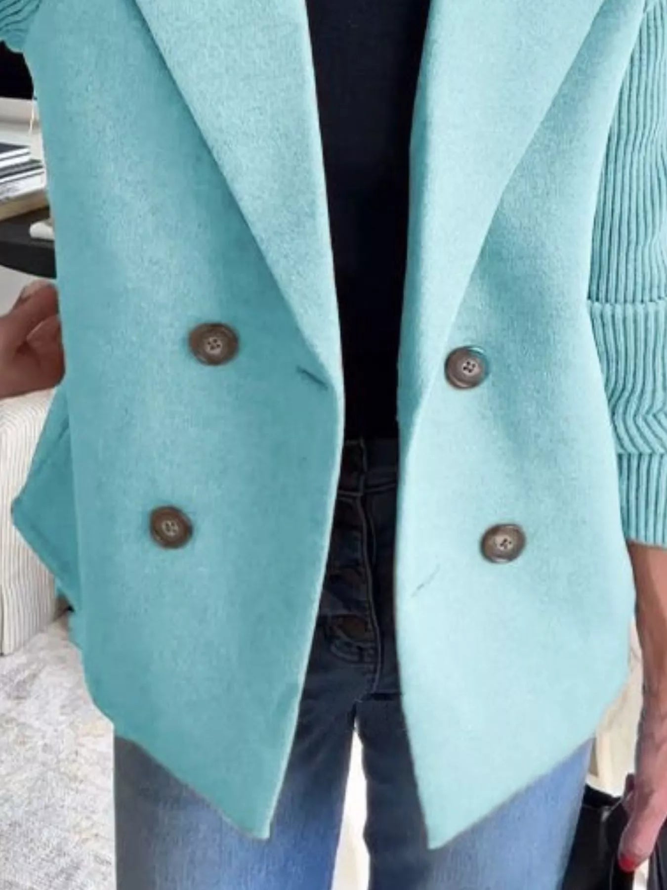 Full Size Knit Sleeve Double-Breasted Outerwear Plus Size