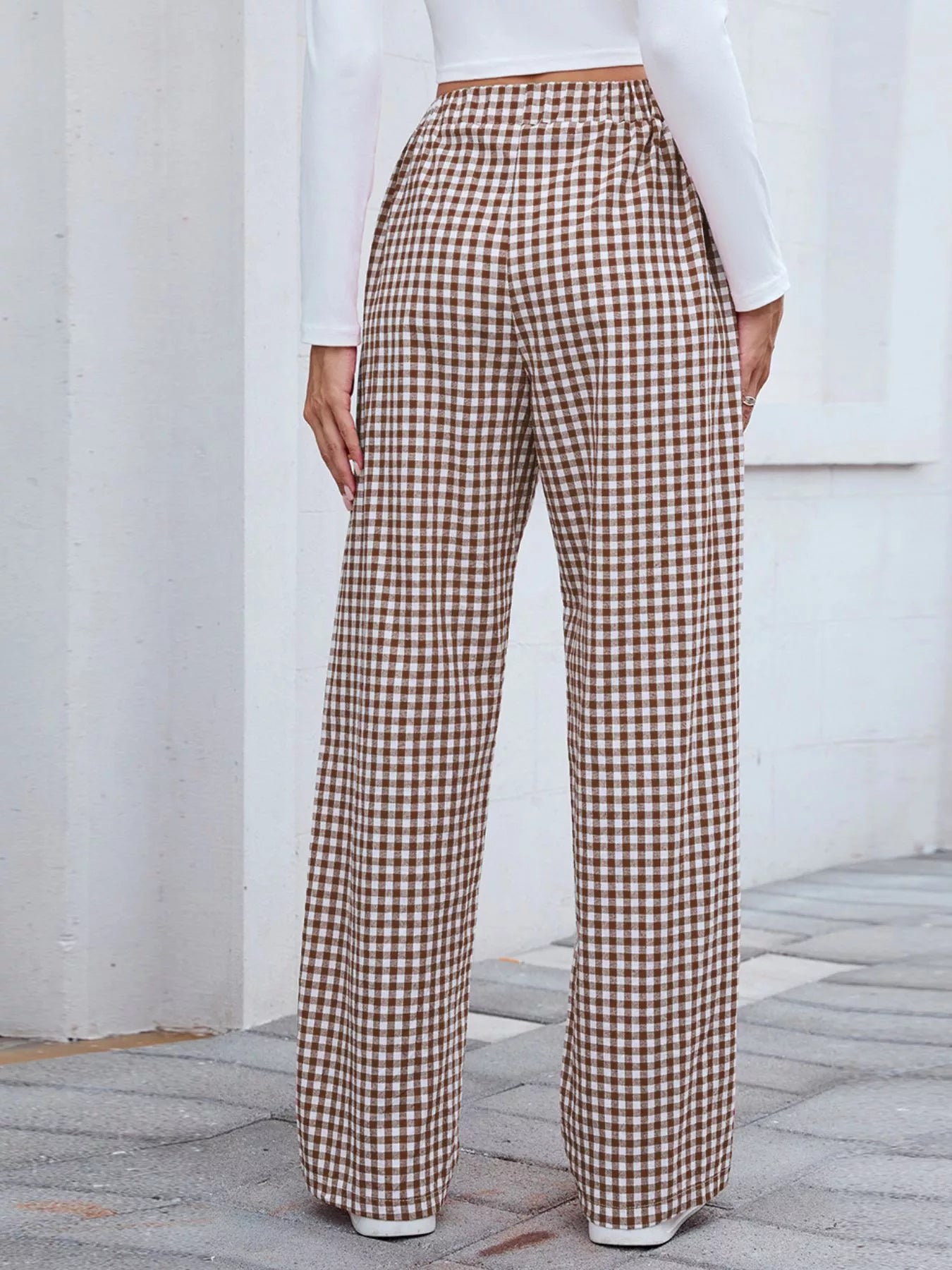 Plaid Wide Leg Casual Pants