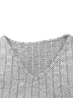 Slit V-Neck Ribbed Top and Pants Set