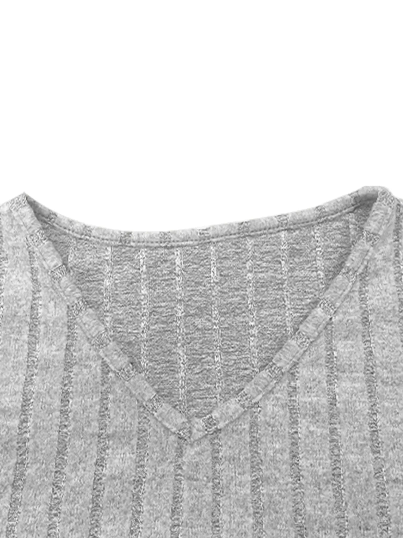 Slit V-Neck Ribbed Top and Pants Set