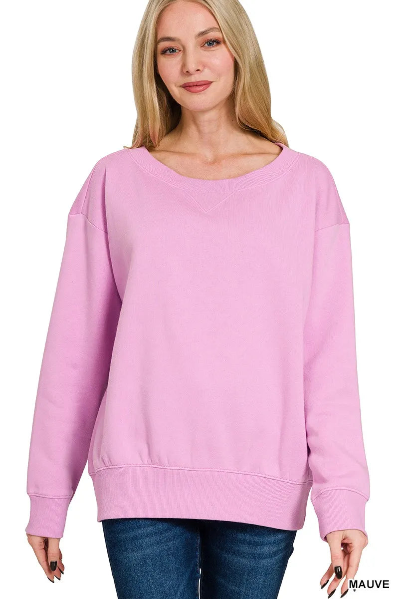 Zenana Fleece Boat Neck Sweatshirt