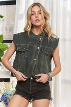 ADORA Sleeveless Button Down Denim Jacket