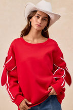 BiBi Bow Detail Sleeves Fleece Sweatshirt