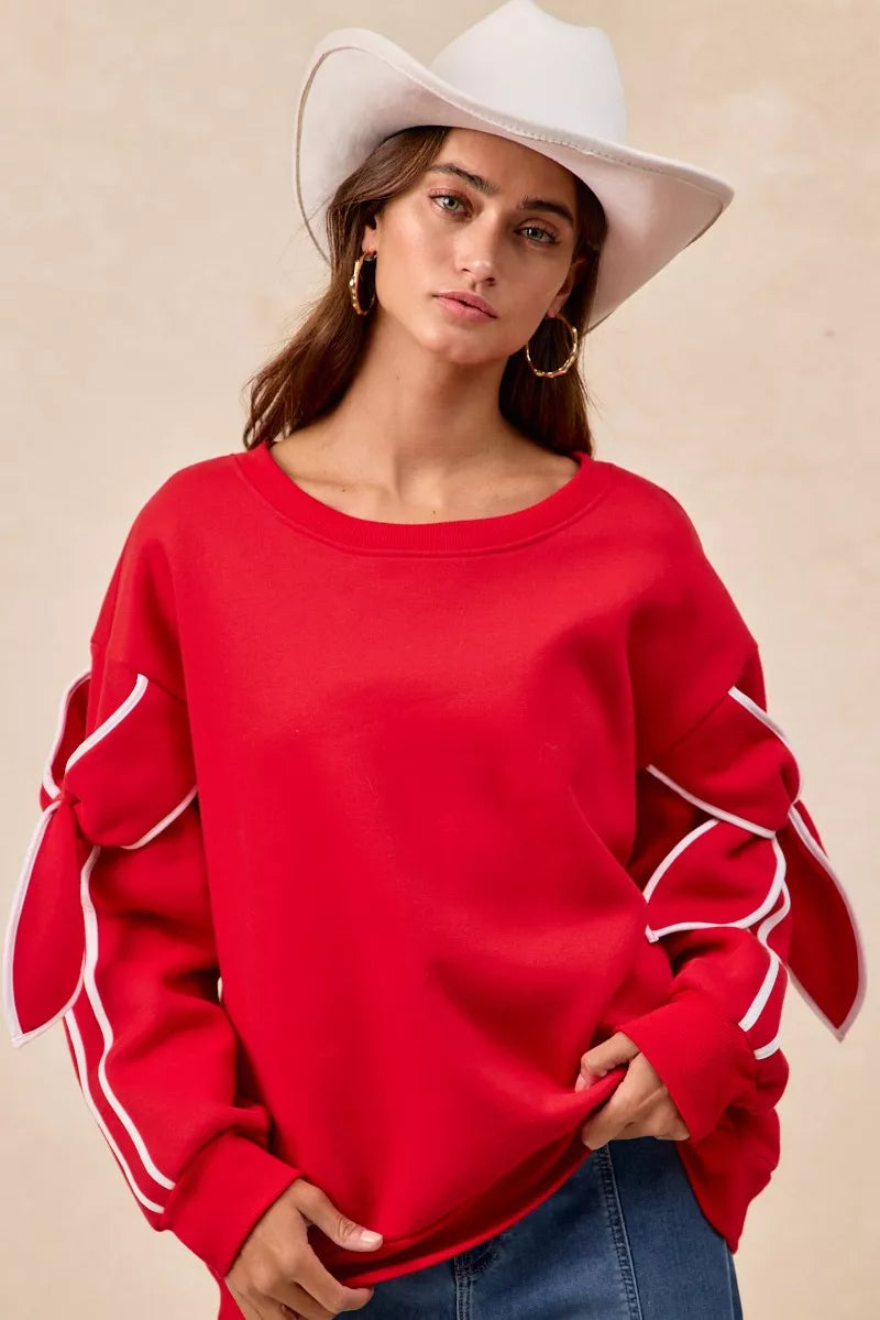 BiBi Bow Detail Sleeves Fleece Sweatshirt