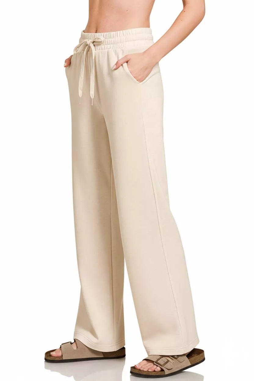 Zenana Scuba Drawstring Wide Leg Pants