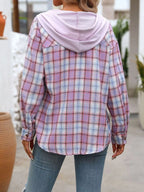 Hooded Plaid Button-Up Shirt