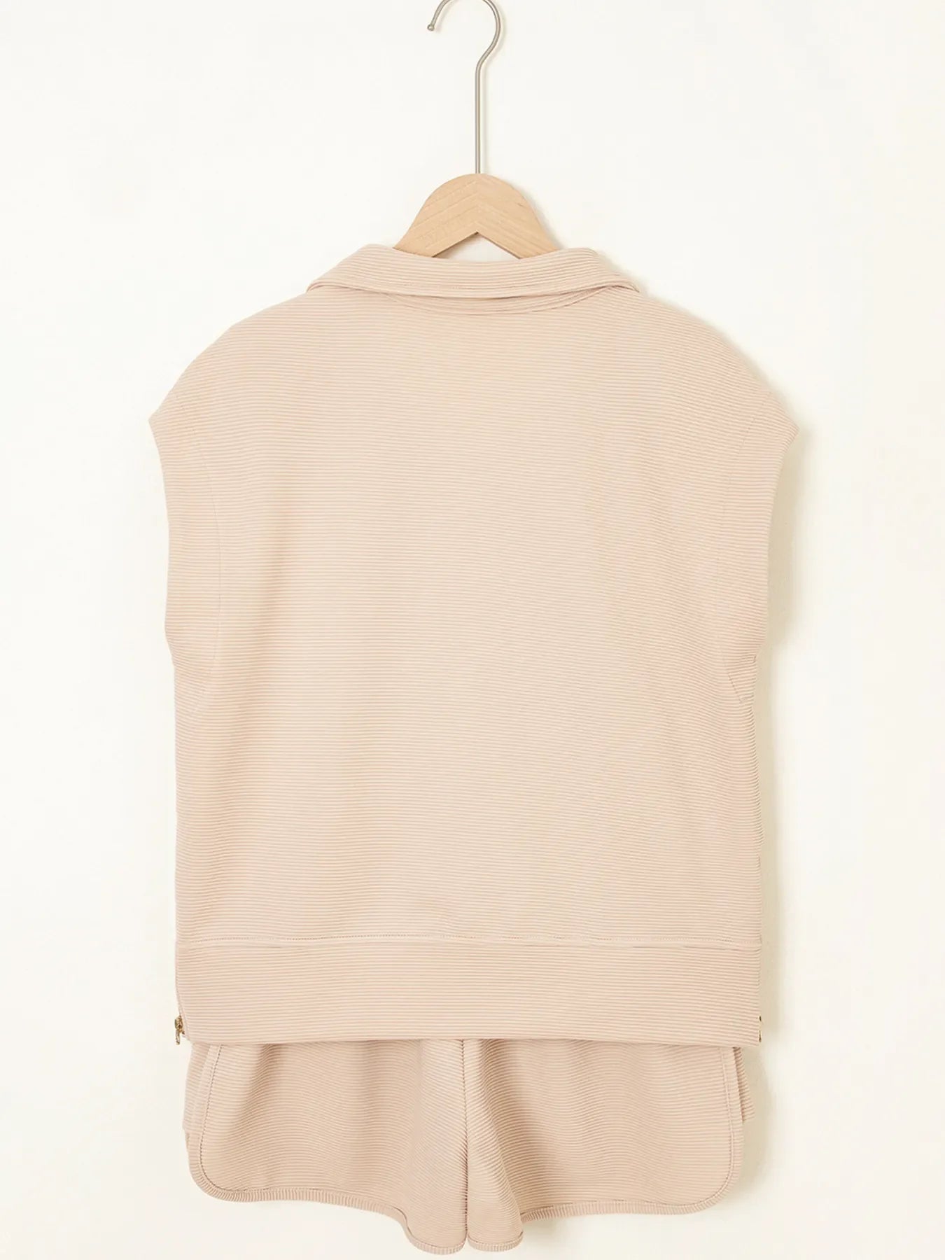 Textured Half Zip Kangaroo Pocket Top and Drawstring Shorts Set