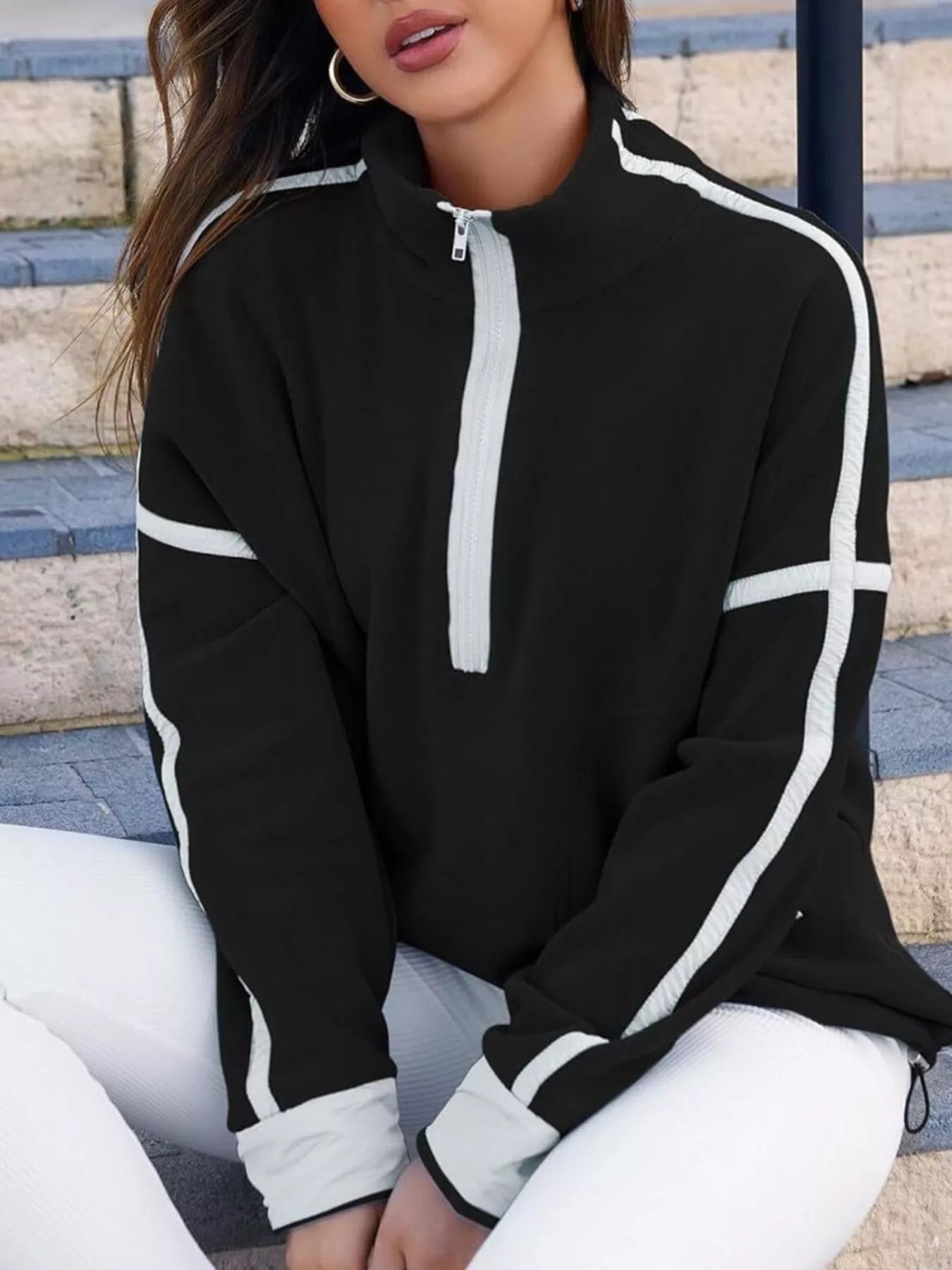 Half Zip Dropped Shoulder Sweatshirt