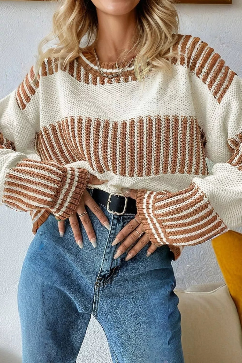 Striped Knit Long Sleeve Sweater