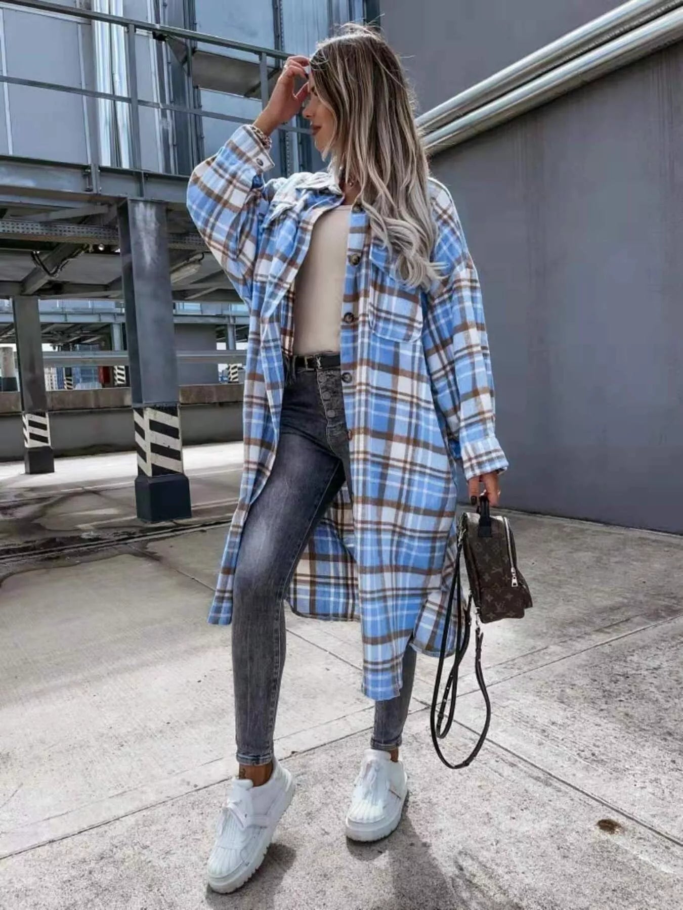 Plaid Button Up Longline Shacket