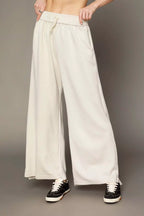 Umgee Elastic Drawstring Waistband Wide Leg Pants