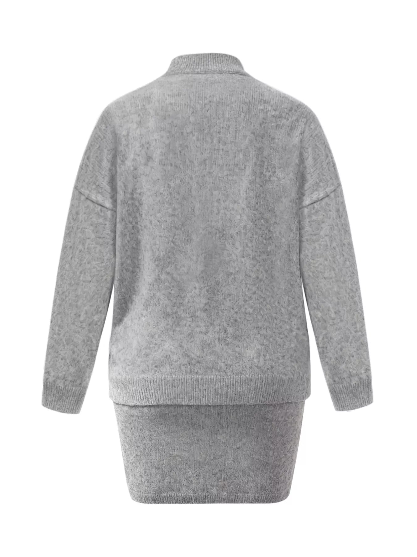 Plus Size Round Neck Long Sleeve Top and Skirt Sweater Set