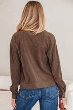 Solid Corduroy Lapel Collar Zip-Up Buttoned Jacket