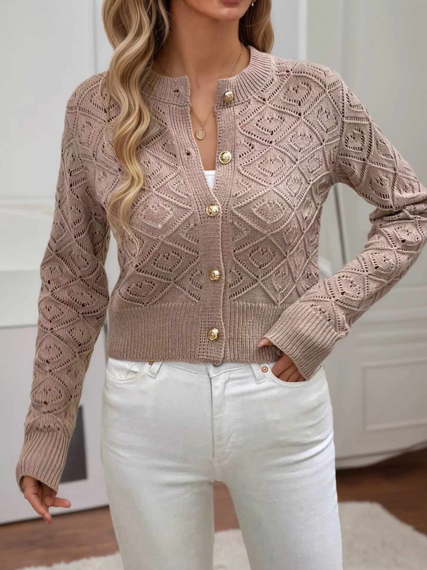 Long Sleeve Button-Up Cropped Cardigan