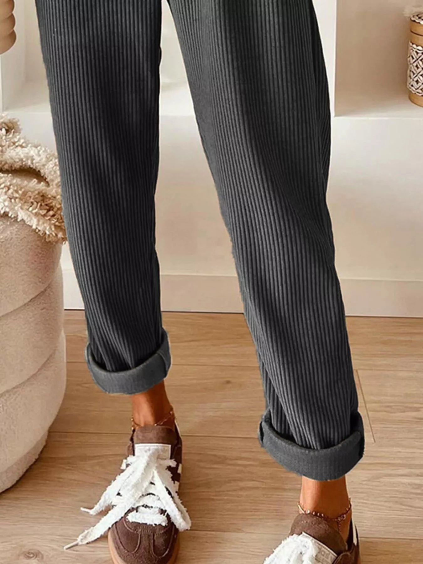 Casual Corduroy Drawstring Waist Pants