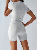 Round Neck Short Sleeve Top and Shorts Set