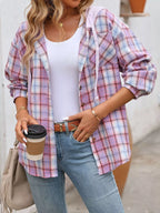 Hooded Plaid Button-Up Shirt