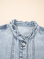 Scalloped Trim Patch Pocket Button Front Denim Vest