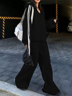 Side Striped Zip Up Hoodie and Pants Set