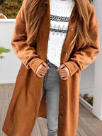 Textured Collared Drop Shoulder Buttoned Front Coat
