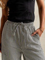 Gingham Print Wide Leg Casual Pants