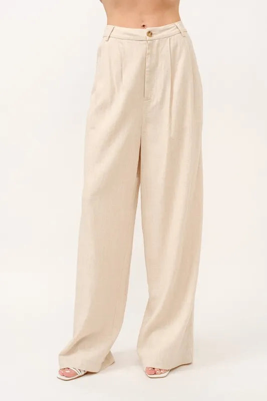 And The Why High-Rise Wide Leg Linen Blended Pants