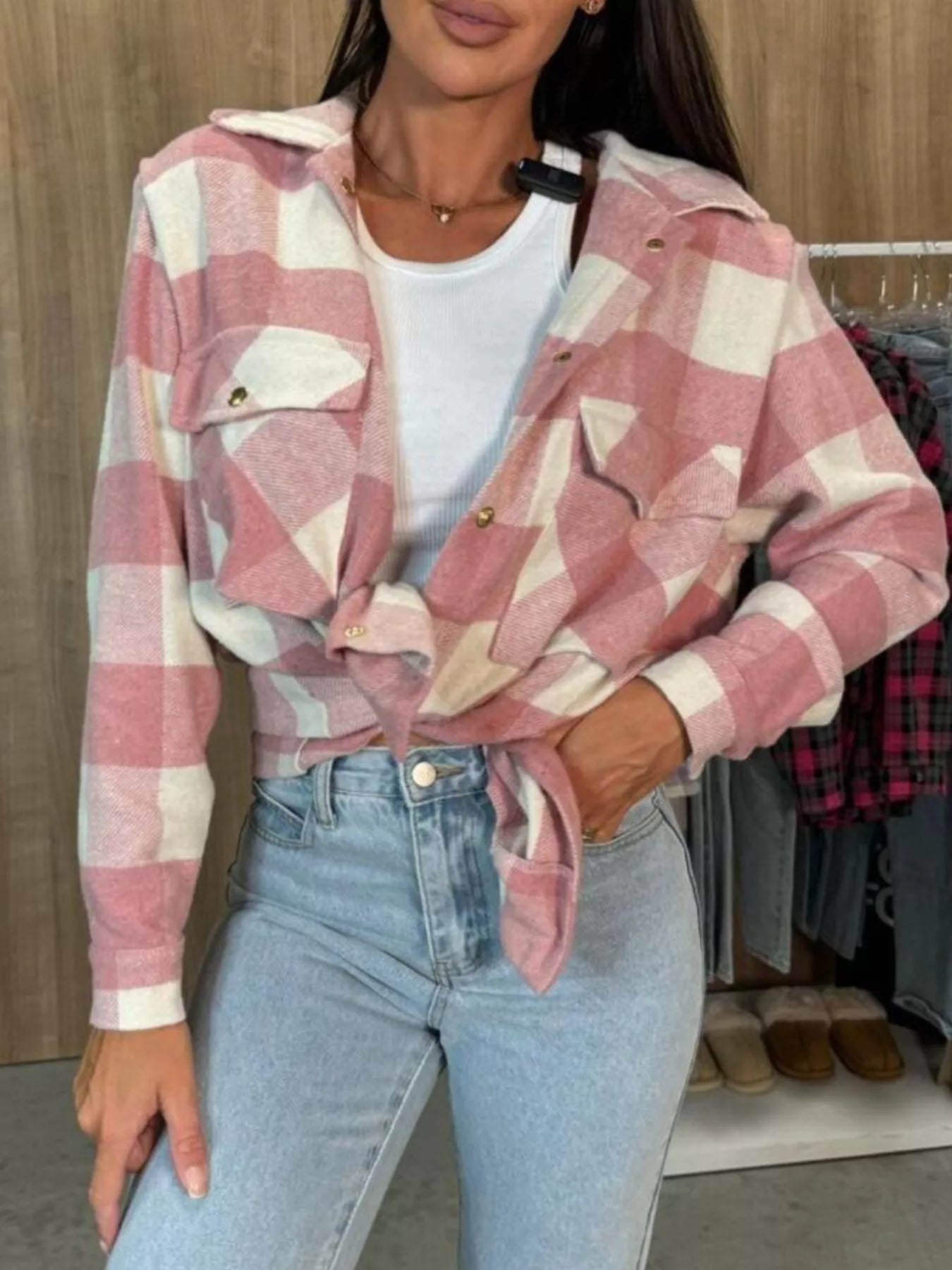 Plaid Button-Down Long Sleeve Shacket