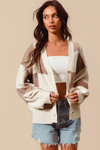 SO ME Checkered Button Front Ribbed Sweater Cardigan