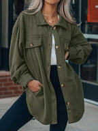 Plus Size Button-Down Dropped Shoulder Shacket
