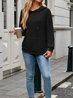 Casual Drawstring Ribbed Knit Hoodie