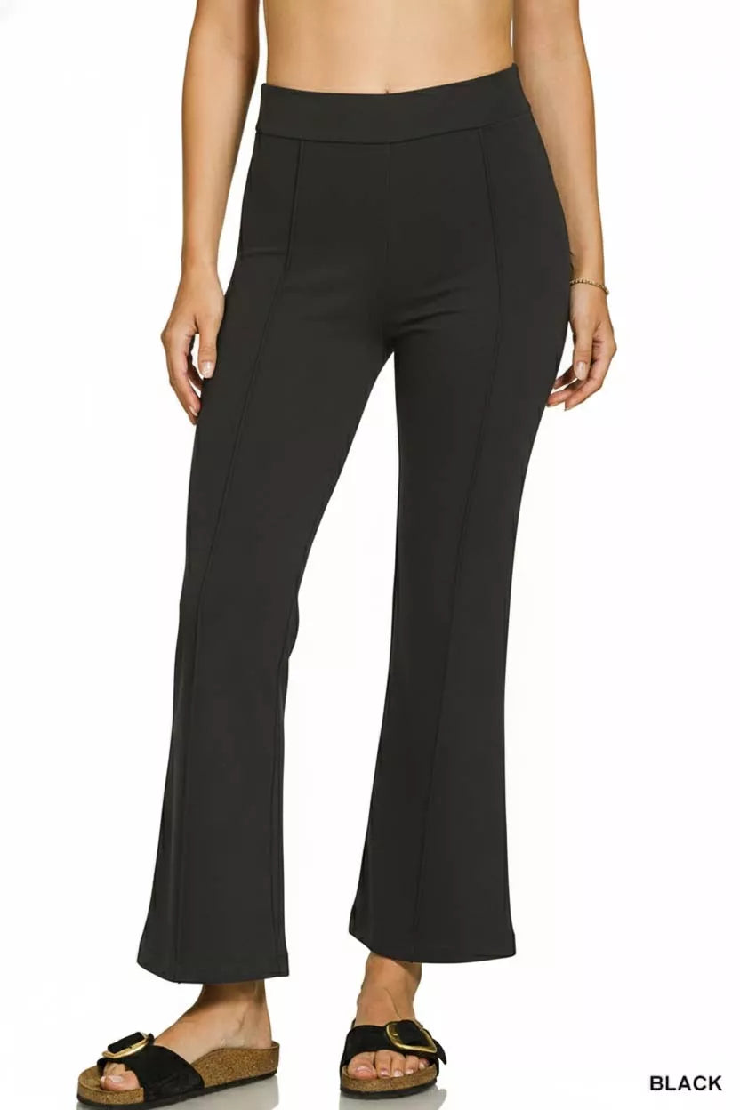 Zenana Heavy Ponte Elastic Waistband Pintuck Pants