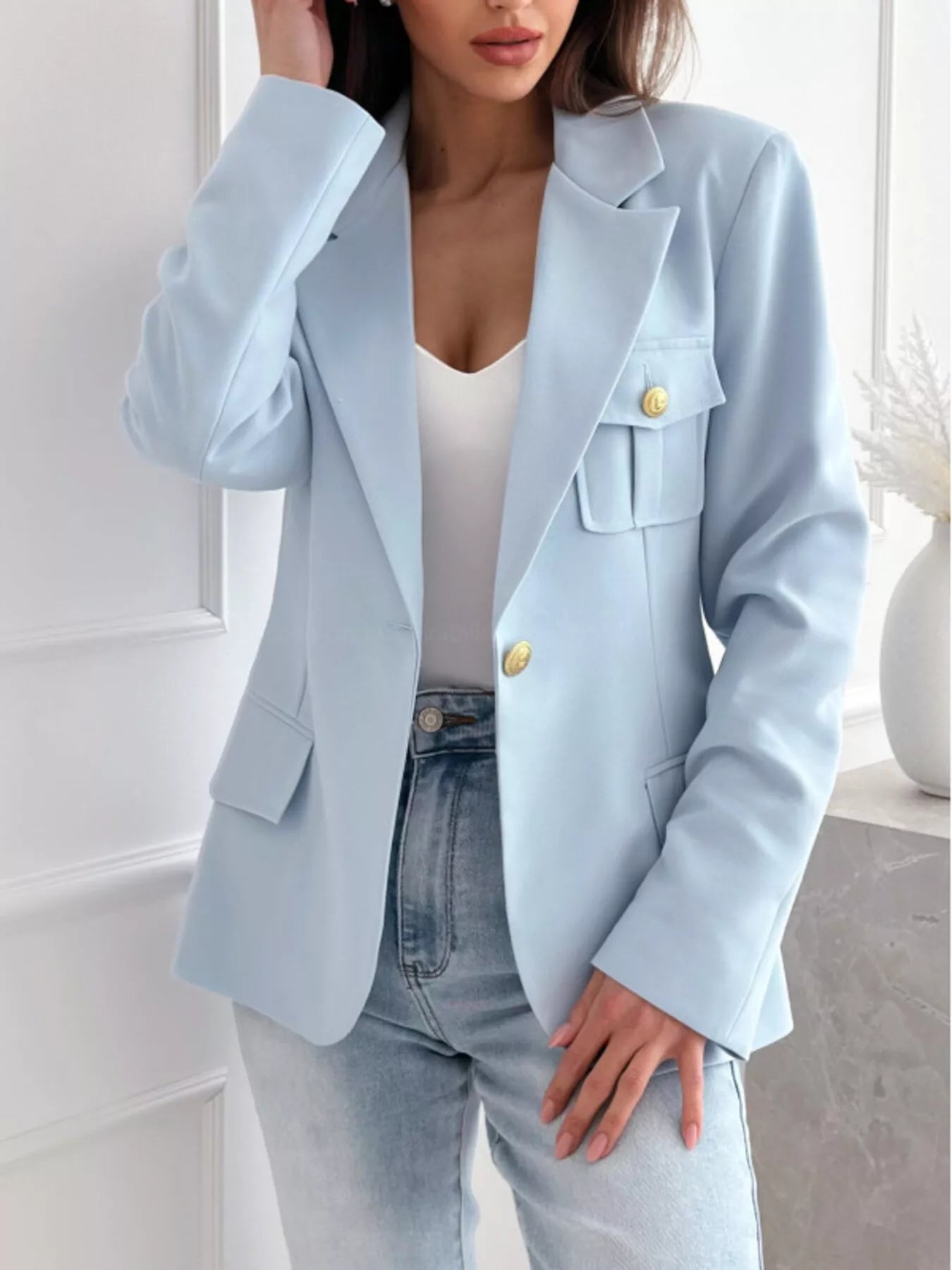 Lapel Collar One Button Blazer